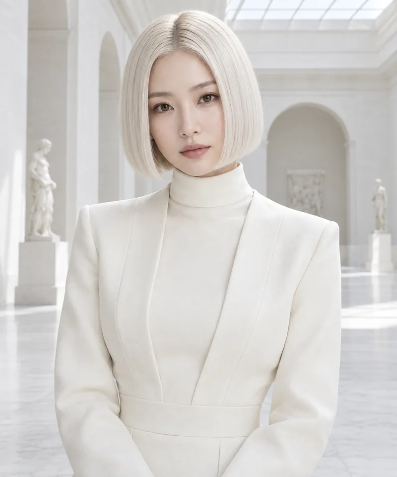 Alabaster ivory precise bob in a white stone museum