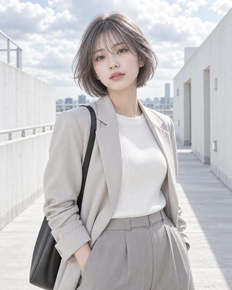 Cloud Ash soft bob commute hair 與 airy transparent fringe 的未來髮型編輯用形象
