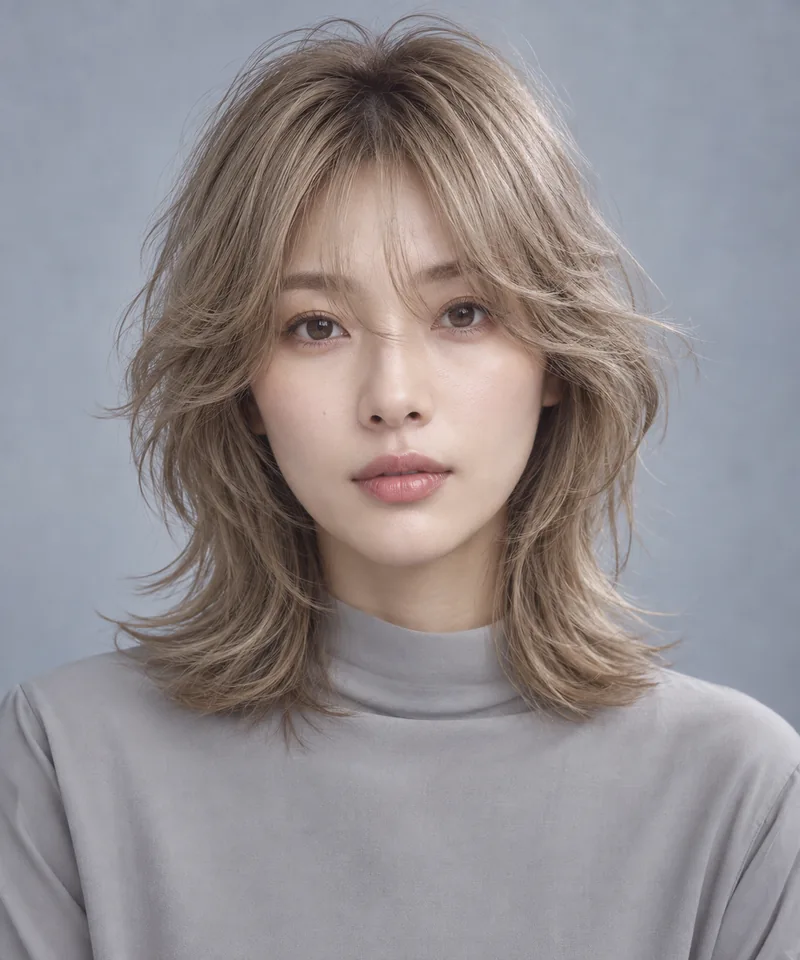 Cloud Beige 中長空氣感 Shag 與 Neutral Beige Gloss 光澤的未來髮型編輯用形象
