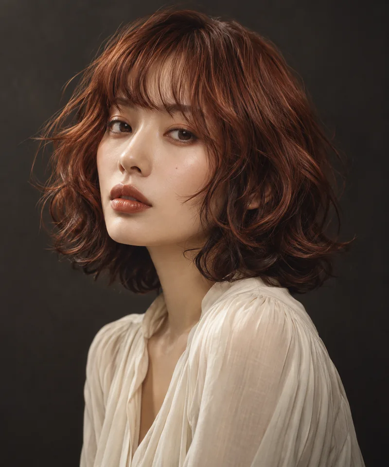 Ember Copper 波浪 Bob 與 Burnt Umber Shadow 內層的未來髮色編輯用形象