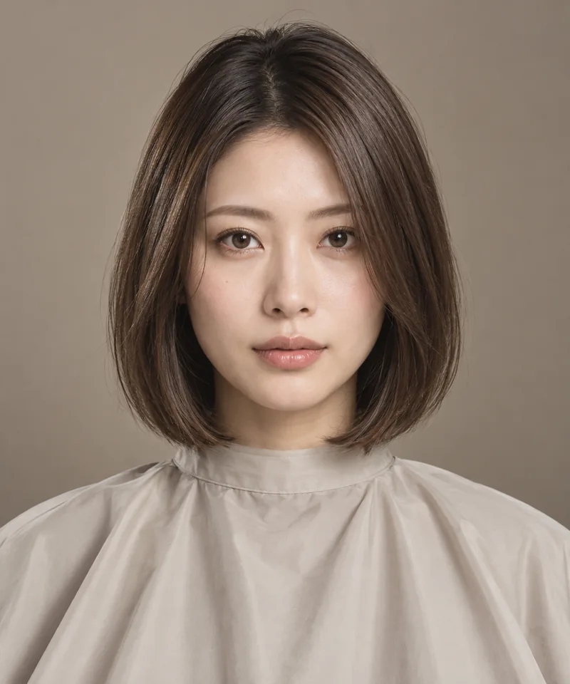 Rich Mocha Brown 深色根部中長 Sleek Bob 與 Polished Espresso Shine 光澤的未來髮型編輯用形象