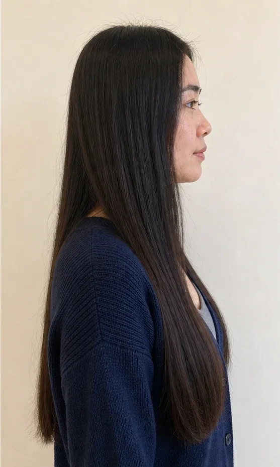 いちじく色 根元と横顔・支点・重さ・耳・襟・外し方の条件を確認できる編集用スタイルイメージ