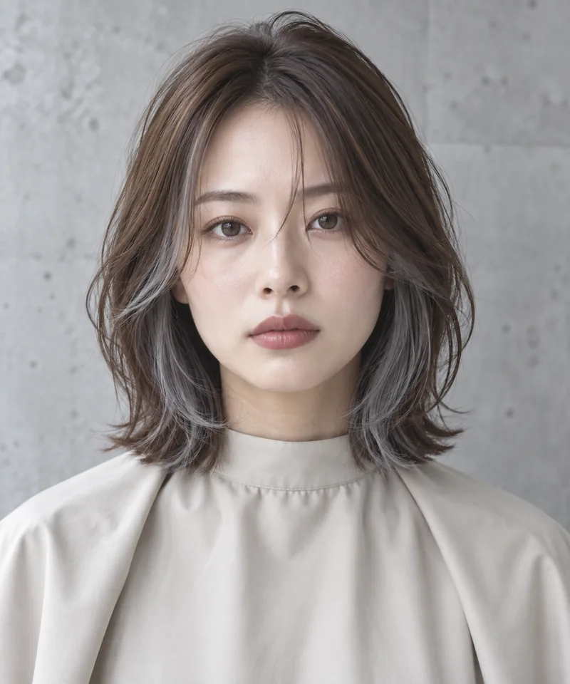 Cool Graphite Grey 深色根部鎖骨長 Textured Cut 與 Concrete Collar Panels 光澤的未來髮型編輯用形象
