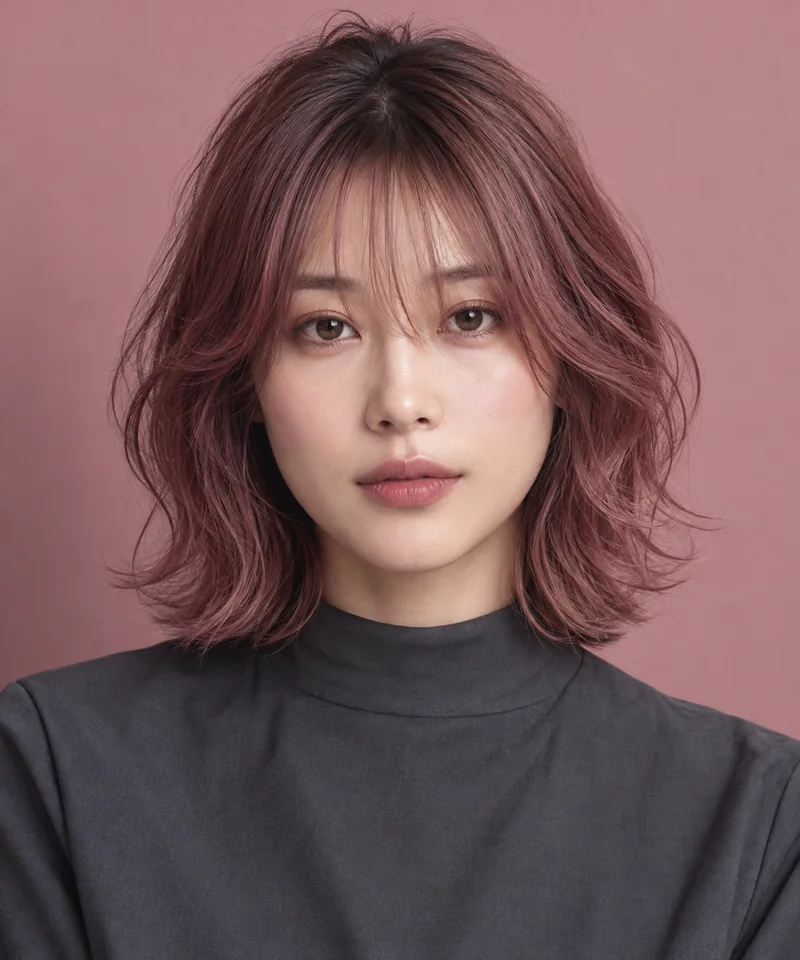 Muted Raspberry Pink Brown 深色根部肩長 Layered Bob 與 Refined Berry Gloss 光澤的未來髮型編輯用形象